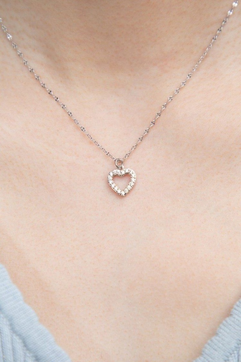 Collier Brandy Melville Rhinestone Heart Argent | REA-40892701